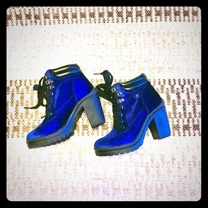 Blue Velvet Combat Boots Size 5